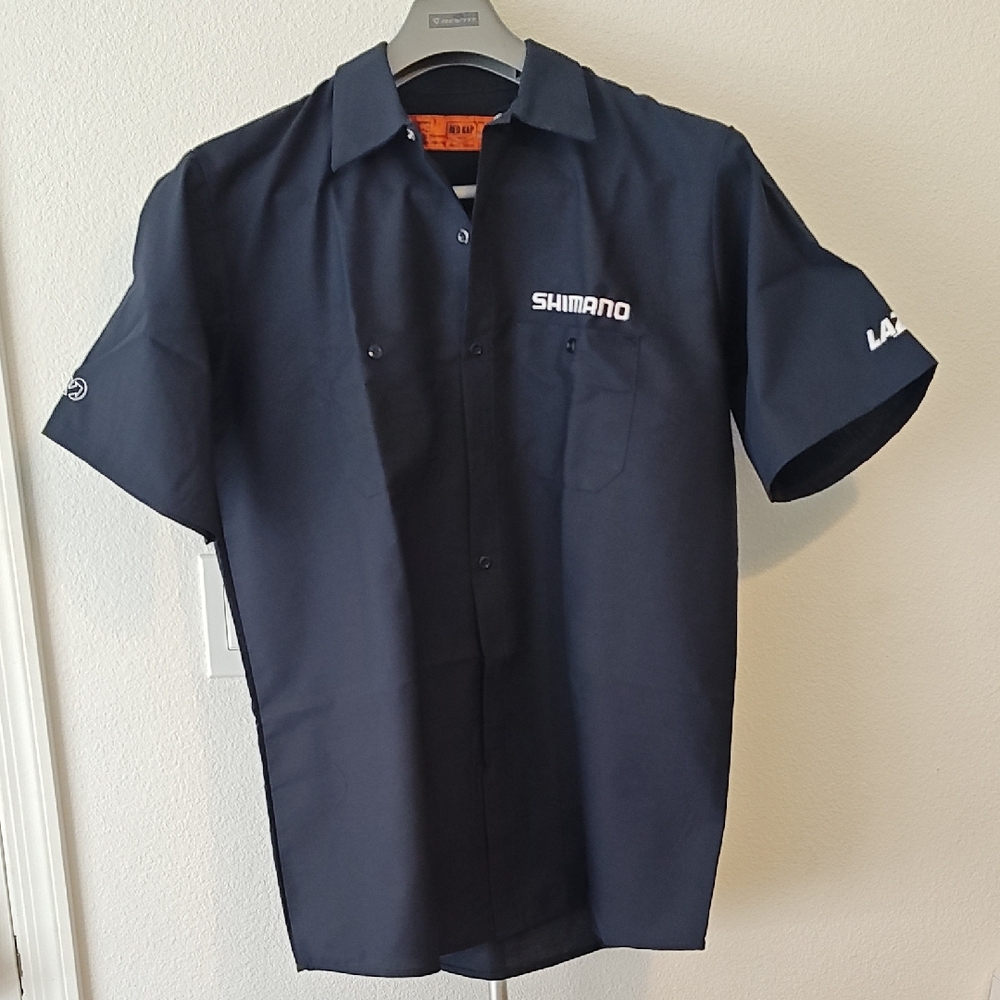 Shimano Mechanics Button Down SS Work Shirt Dark Blue Men's Large NWT